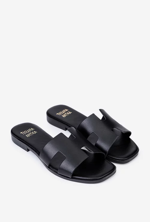 Sandale tip papuc din piele neagra
