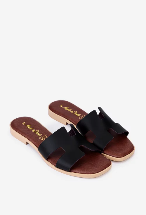 Sandale tip papuc negre din piele naturala
