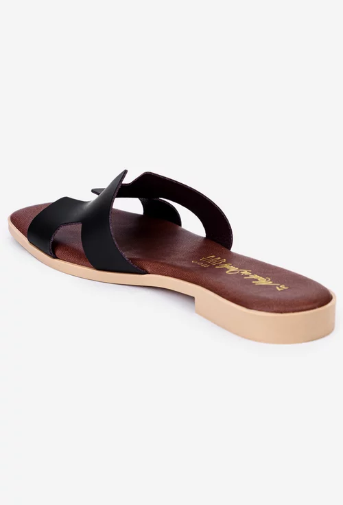 Sandale tip papuc negre din piele naturala