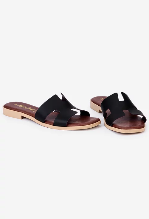 Sandale tip papuc negre din piele naturala