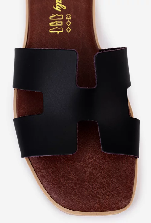 Sandale tip papuc negre din piele naturala