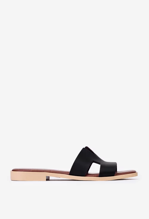 Sandale tip papuc negre din piele naturala