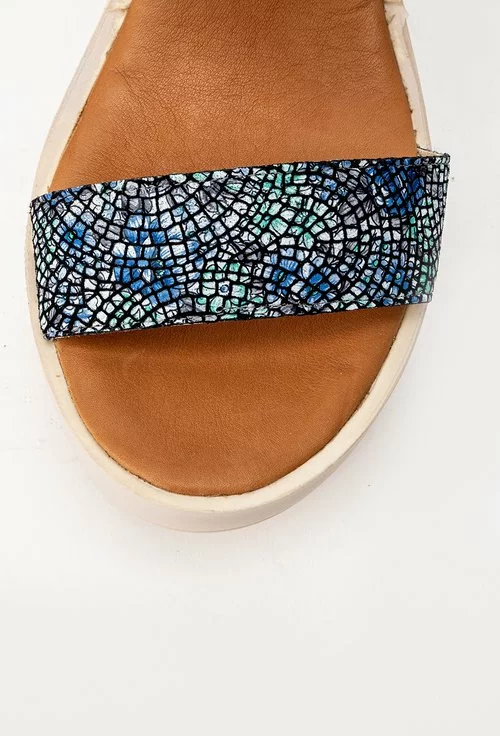 Sandale turcoaz din piele naturala cu imprimeu abstract Sely