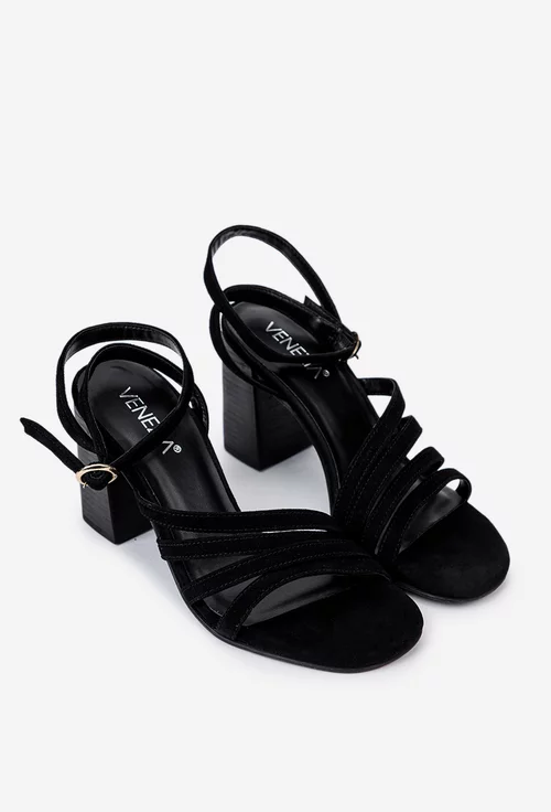Sandale VENEZIA negre din piele intoarsa
