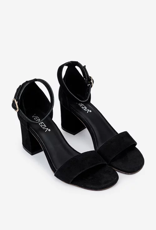 Sandale VENEZIA negre din piele intoarsa cu toc