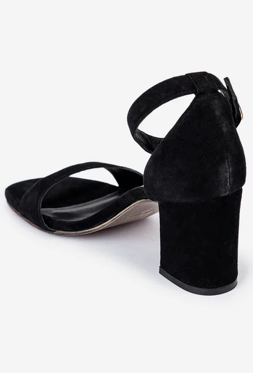 Sandale VENEZIA negre din piele intoarsa cu toc
