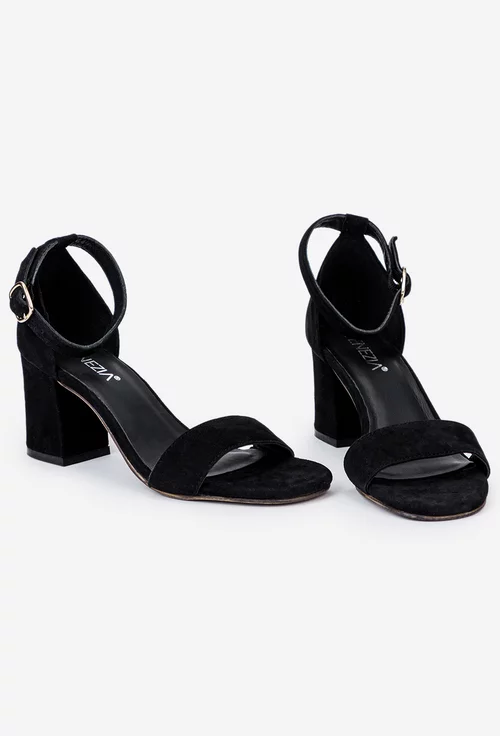Sandale VENEZIA negre din piele intoarsa cu toc