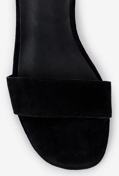 Sandale VENEZIA negre din piele intoarsa cu toc