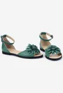 Sandale verzi din piele naturala cu detaliu floare