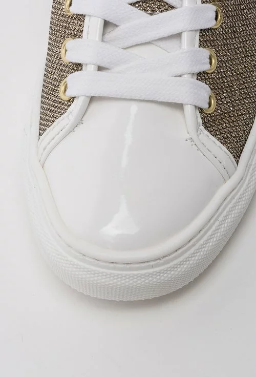 Sneakersi albi cu auriu din piele naturala Sorina