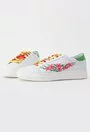 Sneakersi albi din piele naturala cu broderie florala colorata Flower