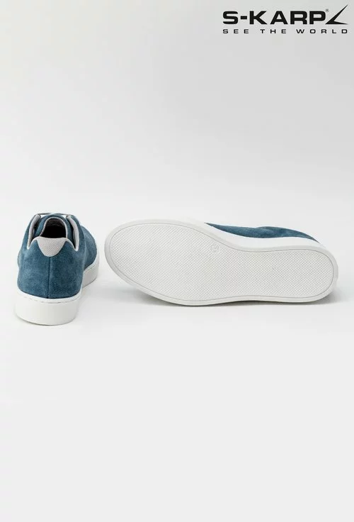 Sneakersi S-Karp bleu din piele naturala intoarsa Monde