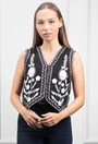 Vesta neagra cu broderie alba
