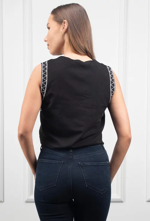 Vesta neagra cu broderie alba