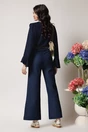 Blugi casual din denim albastri cu buzunare si cordon impletit