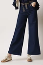 Blugi casual din denim albastri cu buzunare si cordon impletit