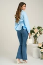 Blugi casual din denim albastri evazati cu decupaj la baza