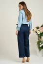 Blugi casual din denim albastru inchis cu baza intoarsa si curea in talie
