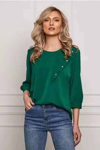 Bluza Alinca verde cu detalii si nasturi aurii