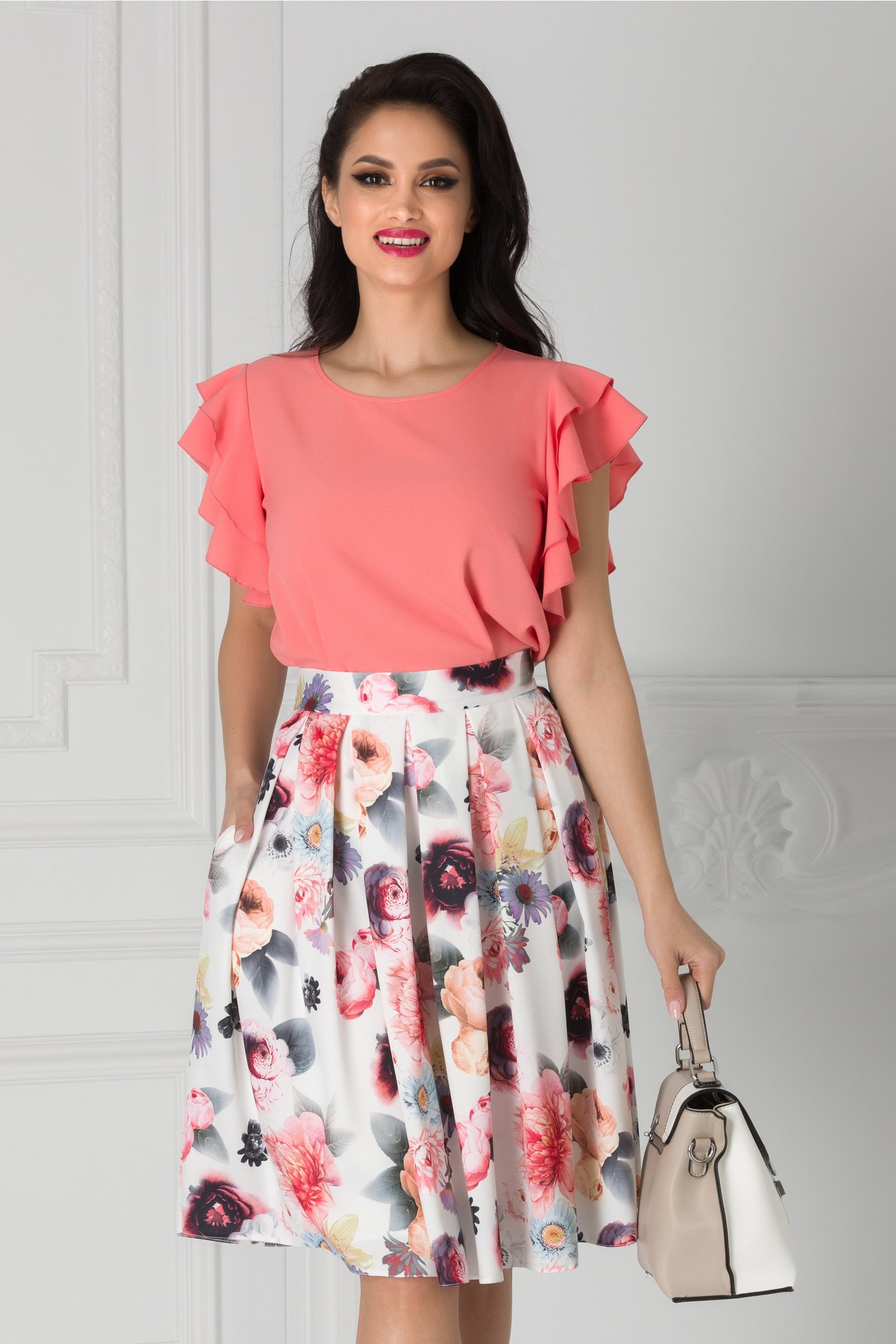 Bluza Avana corai rose cu volanase la maneci