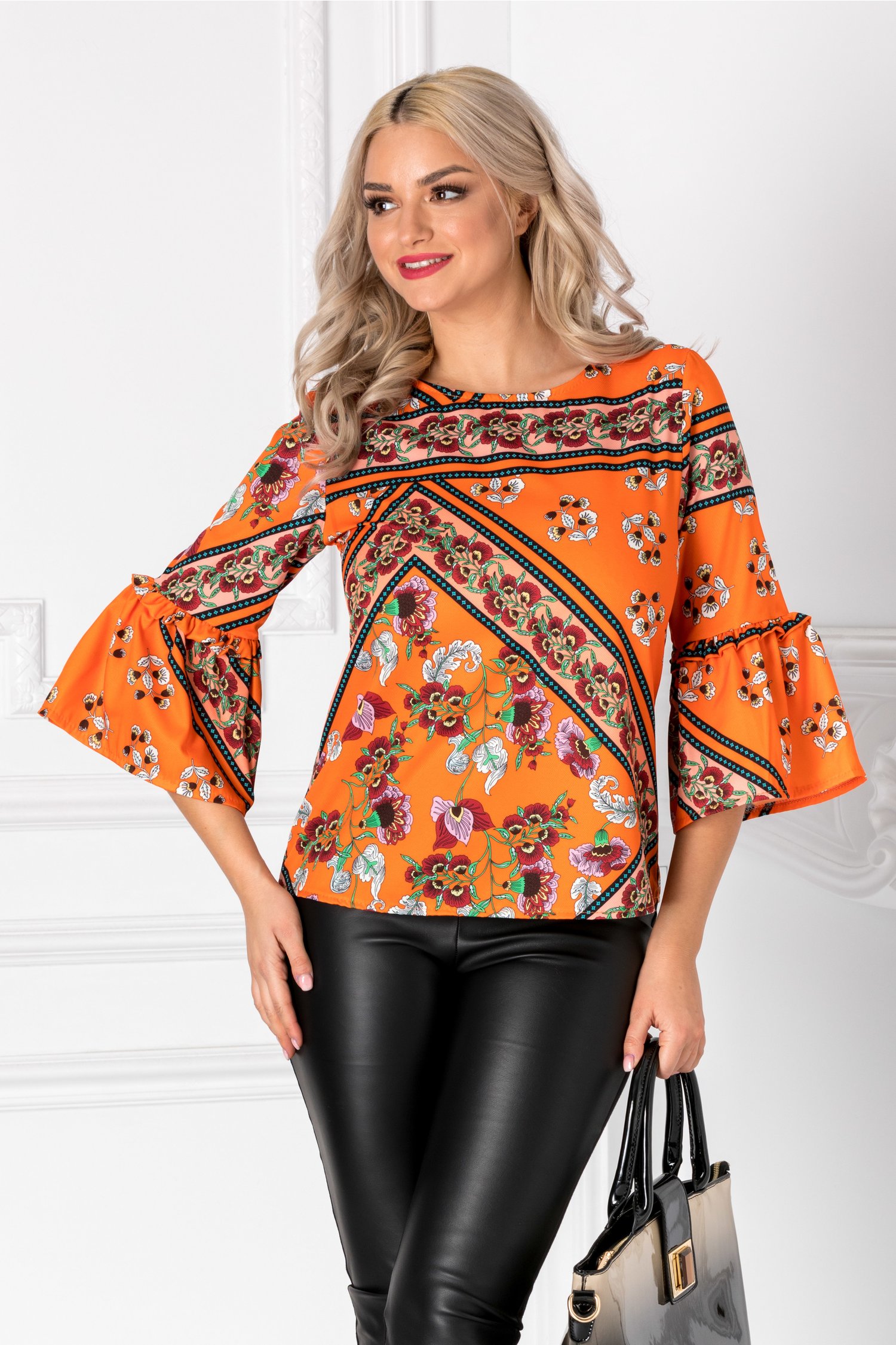 Bluza Avery orange cu imprimeuri florale