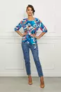 Bluza Carla albastra cu imprimeu orange si fucsia