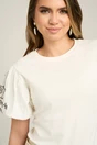 Bluza casual din bumbac alb cu broderie pe maneci