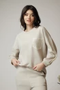 Bluza casual din bumbac bej cu dantela pe maneci