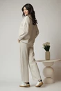 Bluza casual din bumbac bej cu dantela pe maneci