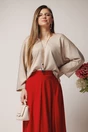 Bluza casual din jerse bej cu funda la spate