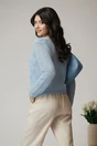 Bluza casual din tricot bleu cu flori catifelate