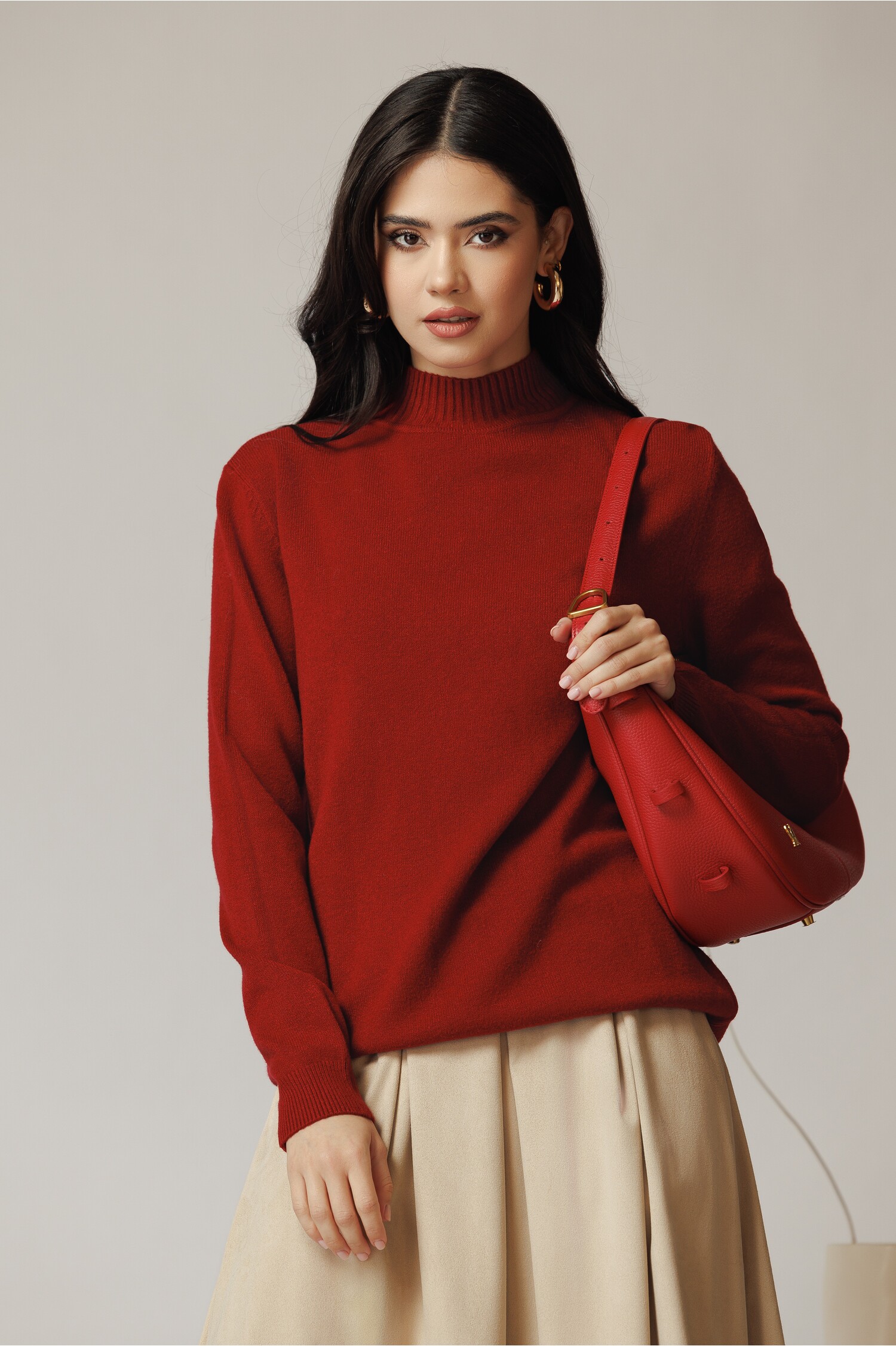 Bluza casual din tricot bordo cu guler