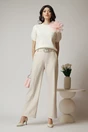 Bluza casual din tricot ivory cu floare maxi si maneci scurte
