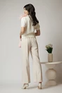 Bluza casual din tricot ivory cu floare maxi si maneci scurte