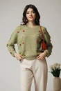 Bluza casual din tricot verde cu ciucuri colorati