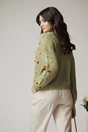 Bluza casual din tricot verde cu ciucuri colorati