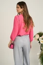 Bluza casual din viscoza fucsia cu volane si funda la decolteu