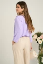 Bluza casual din viscoza lila cu volane si funda la decolteu