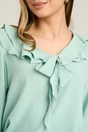 Bluza casual din viscoza verde mint cu volane si funda la decolteu