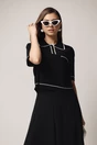 Bluza casual neagra din tricot cu buzunar si nasturi