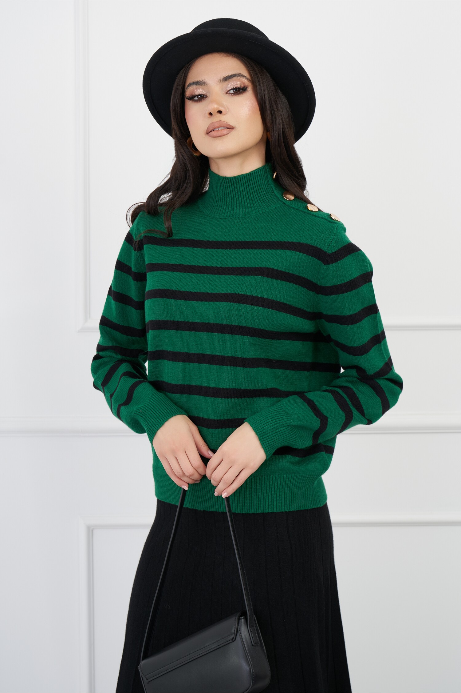 Bluza Cristina verde cu dungi negre