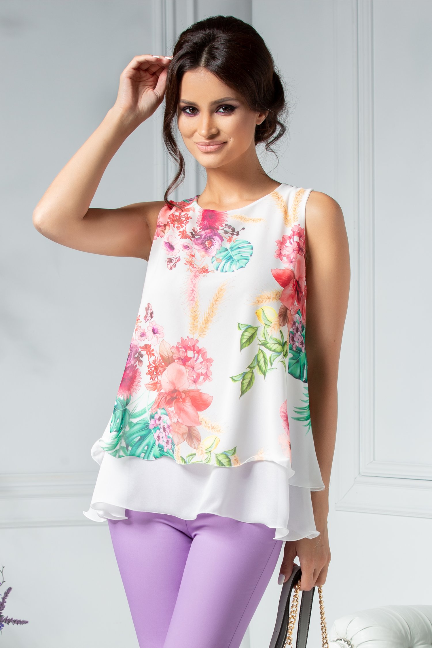 Bluza dama vaporoasa imprimeu exotic colorat - HaineinTrend.com