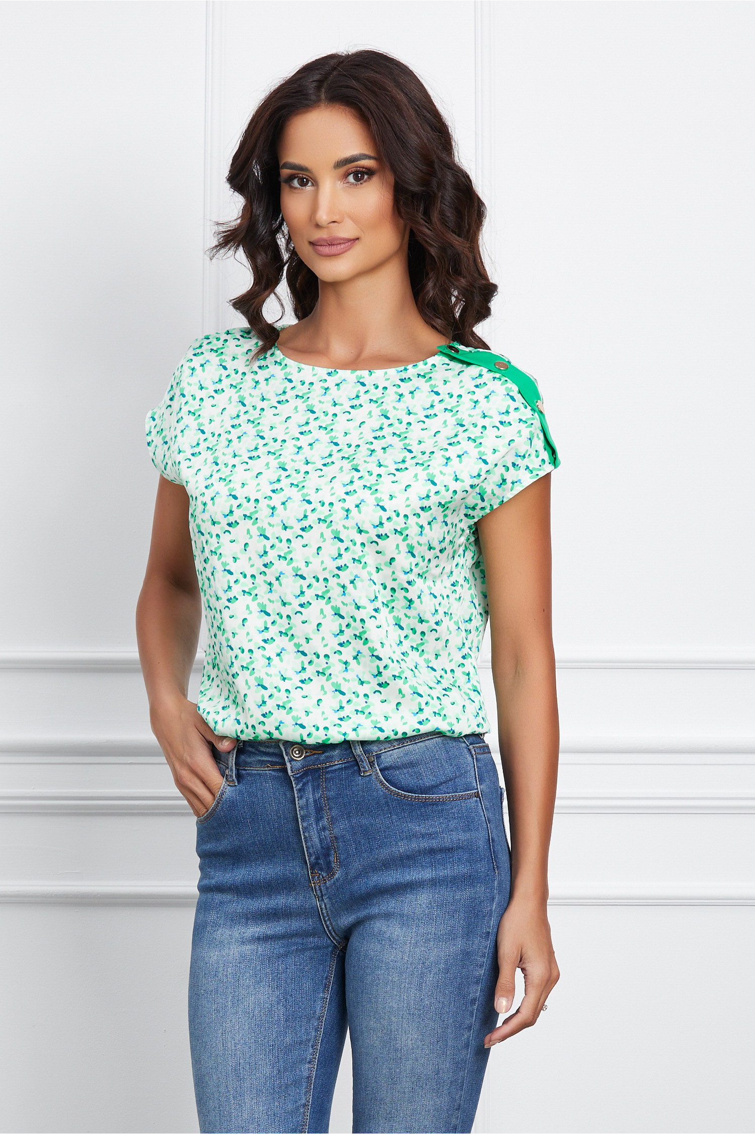 Bluza Dany cu imprimeuri florale verde