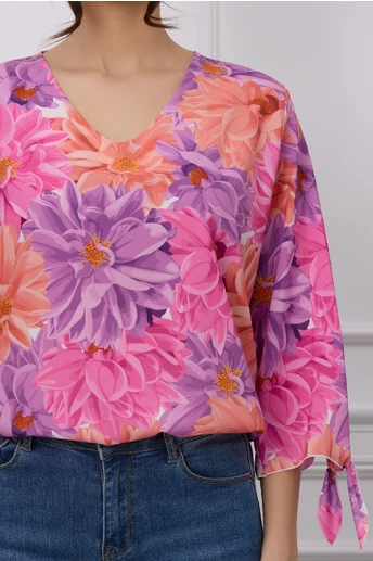 Bluza Dima lila cu imprimeuri florale maxi corai si fucsia