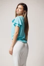 Bluza DY Fashion casual din voal bleu cu trandafir si volane la maneci