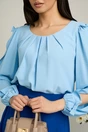 Bluza Dy Fashion bleu din voal plin cu maneci crapate si fundite