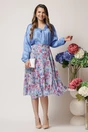 Bluza DY Fashion eleganta din satin bleu cu funda si pliuri