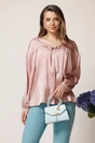 Bluza DY Fashion eleganta din satin roz cu funda si pliuri