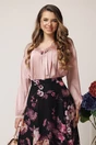 Bluza DY Fashion eleganta din satin roz cu funda si pliuri