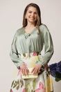 Bluza DY Fashion eleganta din satin verde fistic cu funda si pliuri